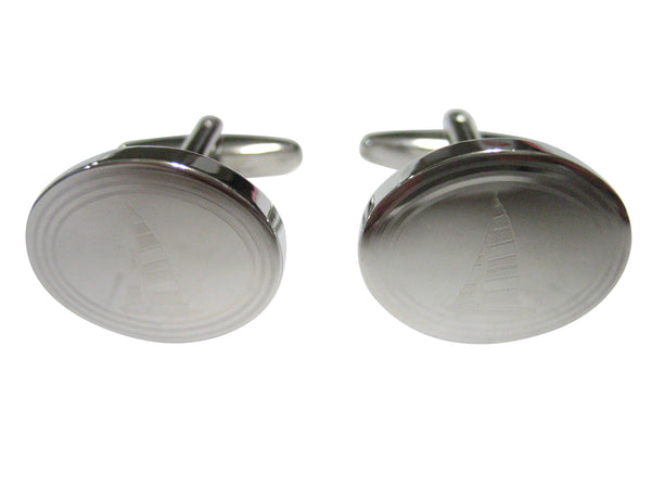 Silver Toned Etched Oval Nautical Sail Boat Cufflinks