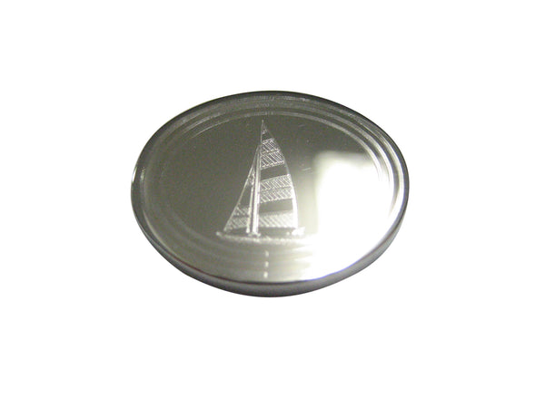 Silver Toned Etched Oval Nautical Sail Boat Magnet