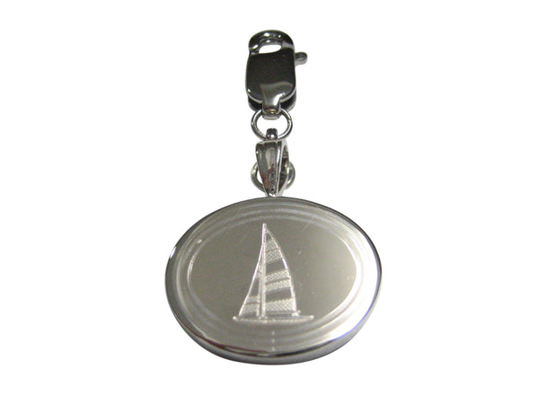 Silver Toned Etched Oval Nautical Sail Boat Pendant Zipper Pull Charm
