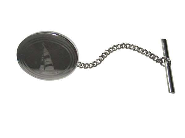 Silver Toned Etched Oval Nautical Sail Boat Tie Tack