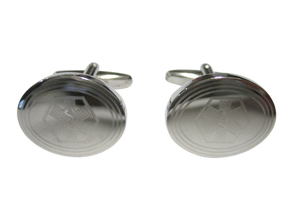 Silver Toned Etched Oval Paramedic Star of Life Symbol Cufflinks