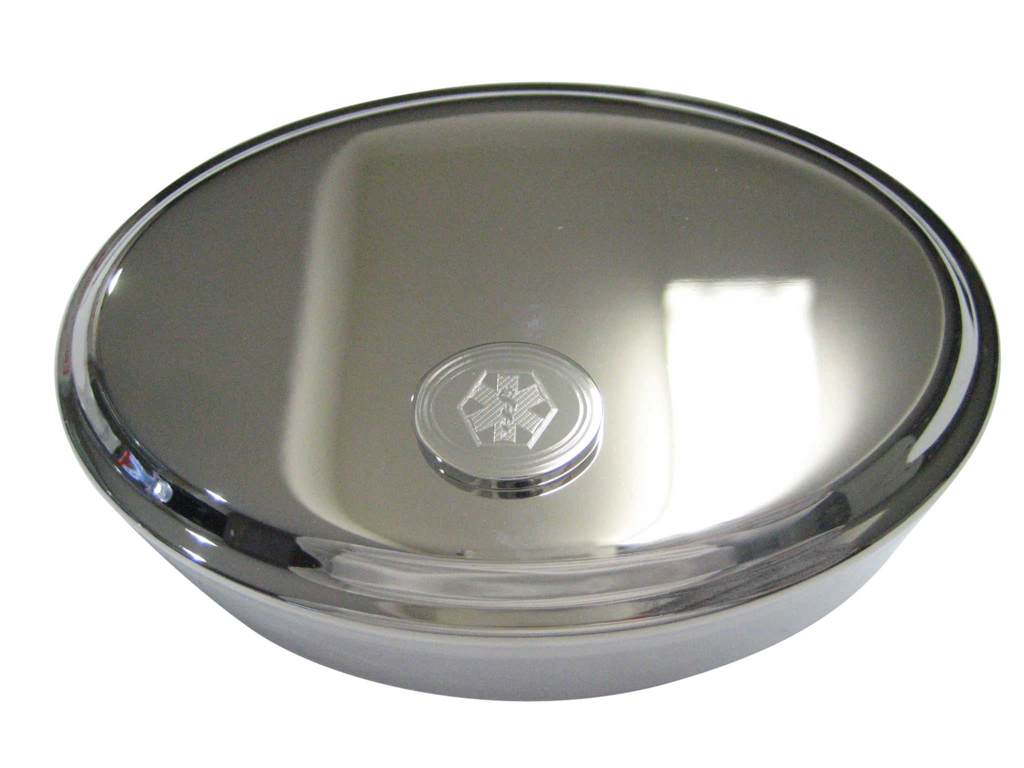 Silver Toned Etched Oval Paramedic Star of Life Symbol Oval Trinket Jewelry Box