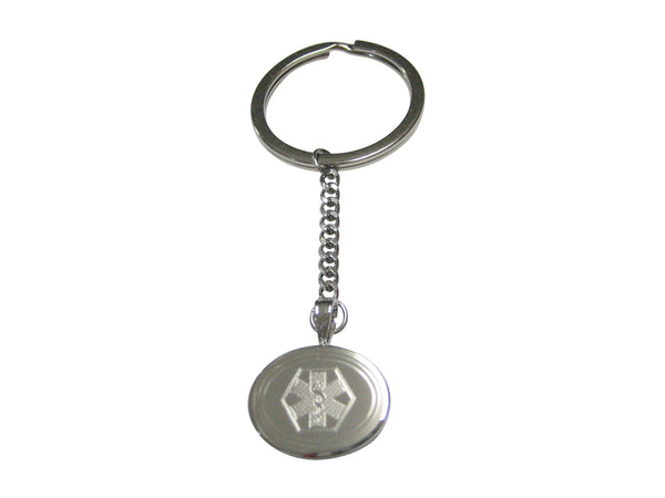 Silver Toned Etched Oval Paramedic Star of Life Symbol Pendant Keychain