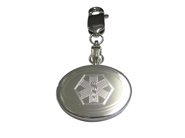 Silver Toned Etched Oval Paramedic Star of Life Symbol Pendant Zipper Pull Charm