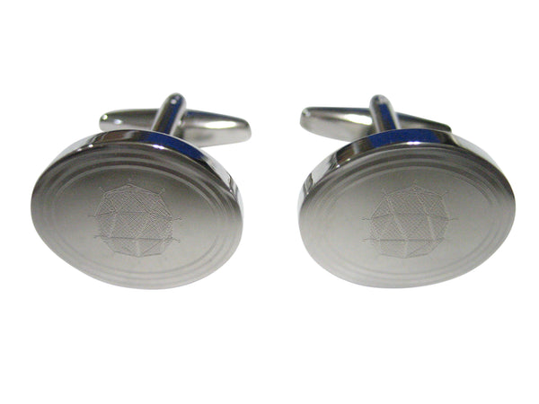 Silver Toned Etched Oval Polyhedral Virus Cufflinks