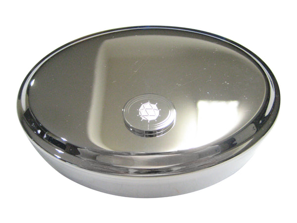 Silver Toned Etched Oval Polyhedral Virus Oval Trinket Jewelry Box