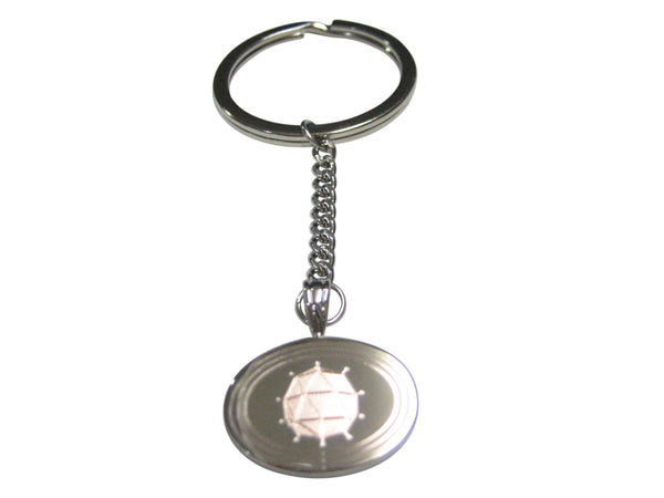 Silver Toned Etched Oval Polyhedral Virus Pendant Keychain