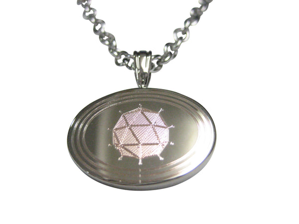 Silver Toned Etched Oval Polyhedral Virus Pendant Necklace