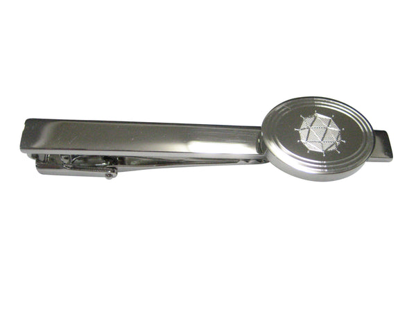 Silver Toned Etched Oval Polyhedral Virus Tie Clip
