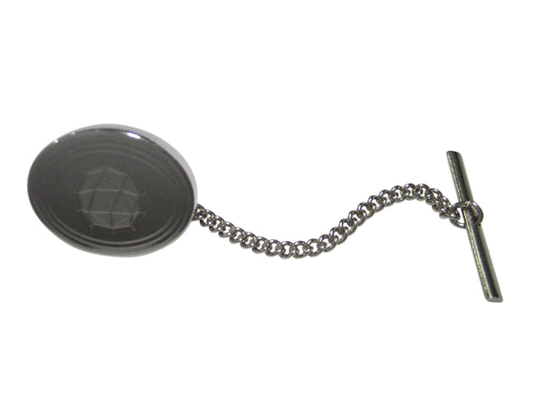 Silver Toned Etched Oval Polyhedral Virus Tie Tack
