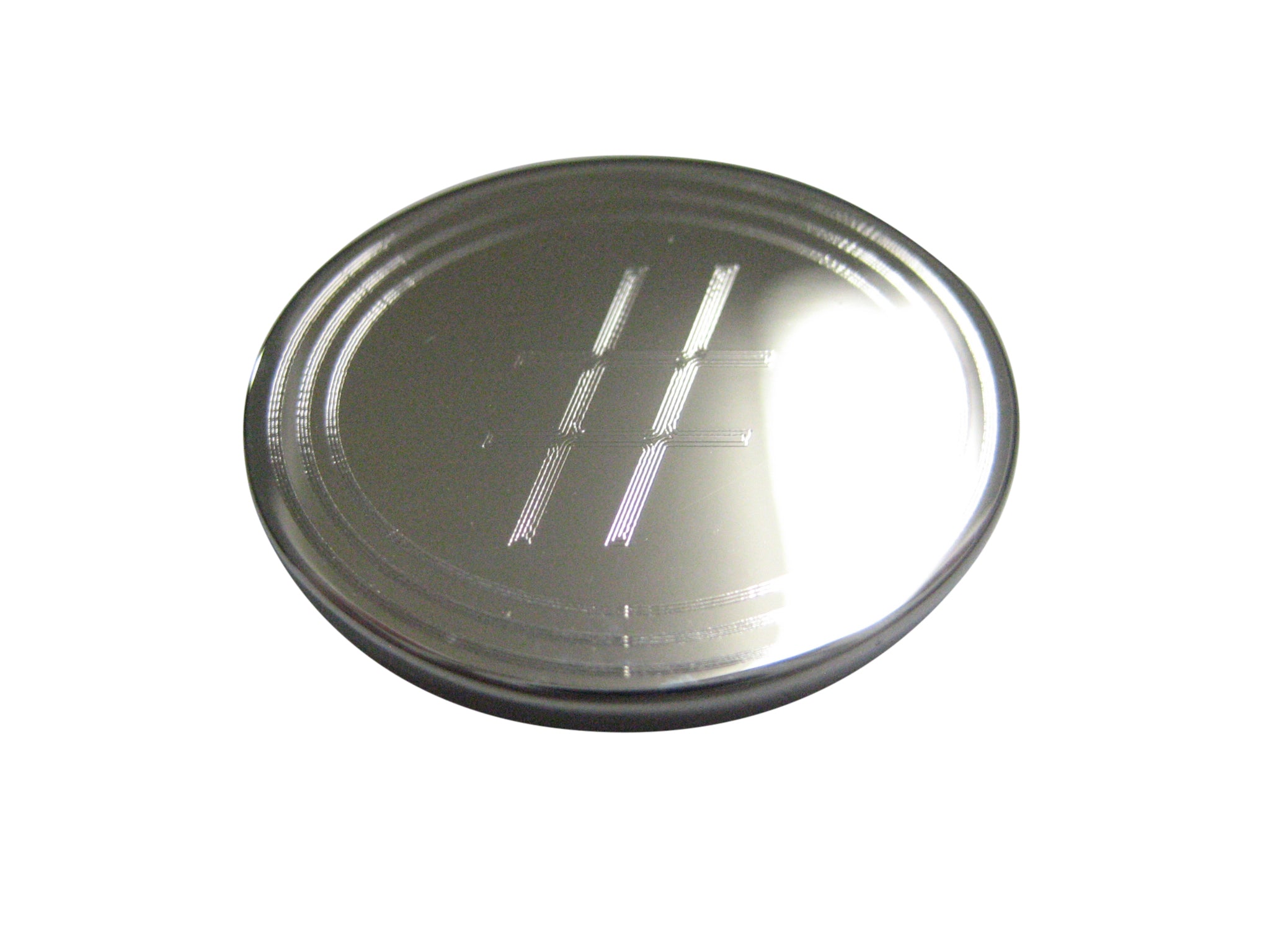 Silver Toned Etched Oval Pound Hash Tag Symbol Magnet