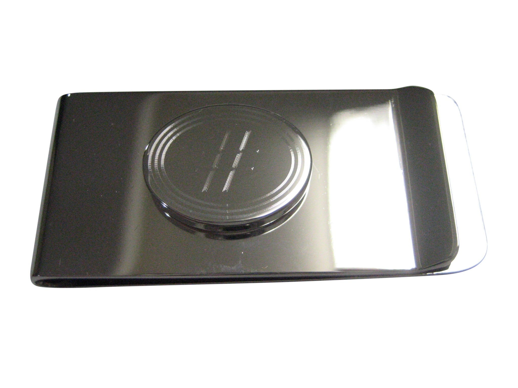 Silver Toned Etched Oval Pound Hash Tag Symbol Money Clip