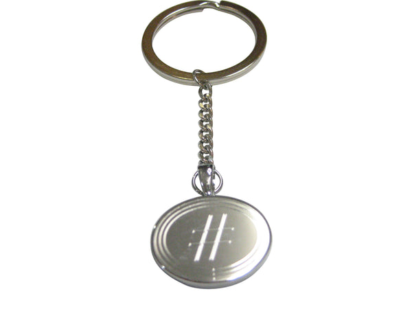 Silver Toned Etched Oval Pound Hash Tag Symbol Pendant Keychain