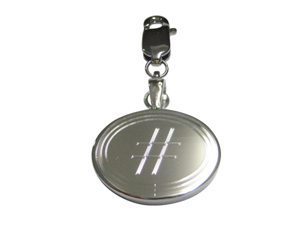 Silver Toned Etched Oval Pound Hash Tag Symbol Pendant Zipper Pull Charm