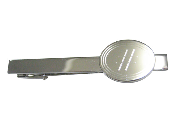 Silver Toned Etched Oval Pound Hash Tag Symbol Tie Clip