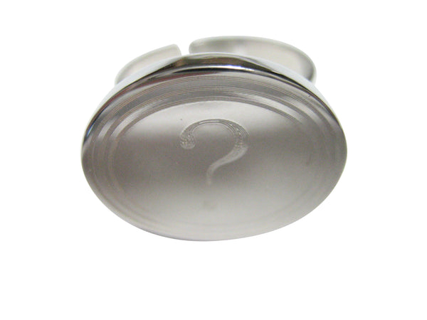 Silver Toned Etched Oval Question Mark Adjustable Size Fashion Ring