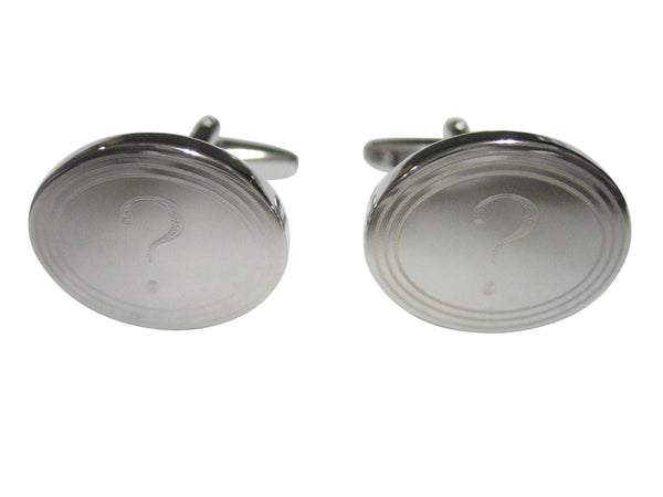 Silver Toned Etched Oval Question Mark Cufflinks
