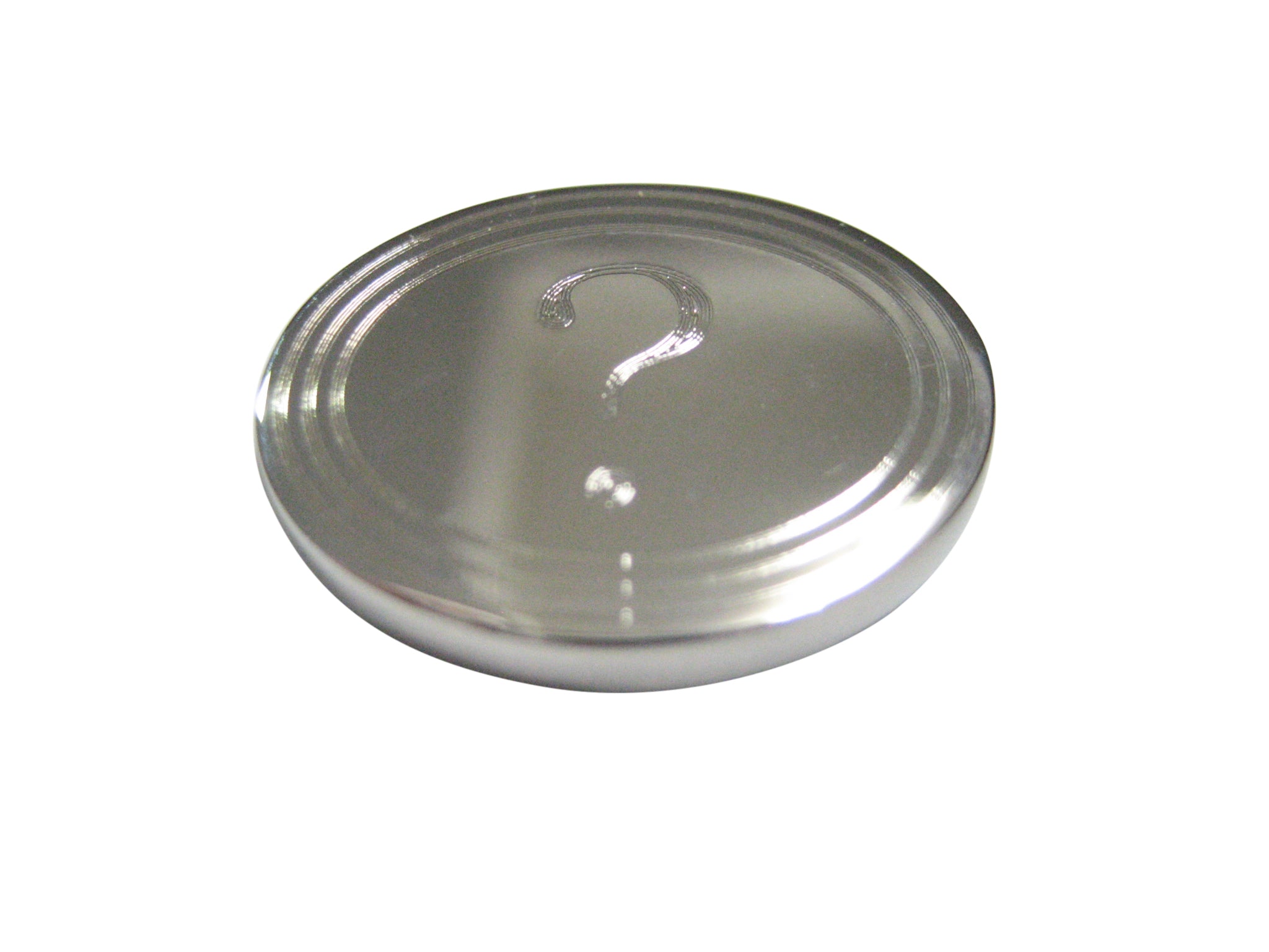 Silver Toned Etched Oval Question Mark Magnet