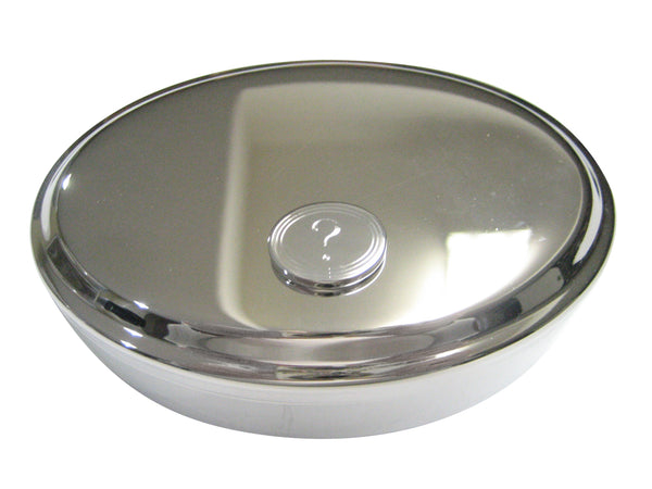 Silver Toned Etched Oval Question Mark Oval Trinket Jewelry Box