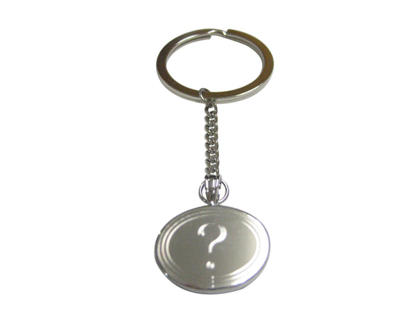 Silver Toned Etched Oval Question Mark Pendant Keychain
