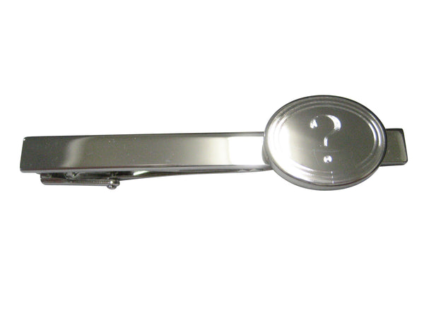 Silver Toned Etched Oval Question Mark Tie Clip