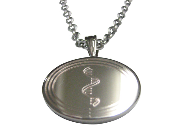 Silver Toned Etched Oval RNA Ribonucleic Acid Molecule Pendant Necklace