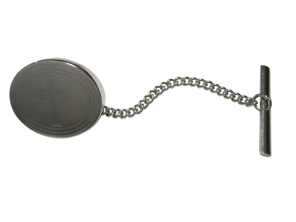 Silver Toned Etched Oval Religious Cross Tie Tack