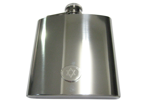 Silver Toned Etched Oval Religious Star of David 6oz Flask