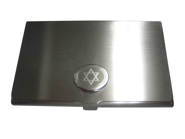 Silver Toned Etched Oval Religious Star of David Business Card Holder