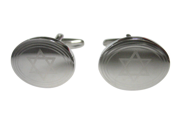 Silver Toned Etched Oval Religious Star of David Cufflinks