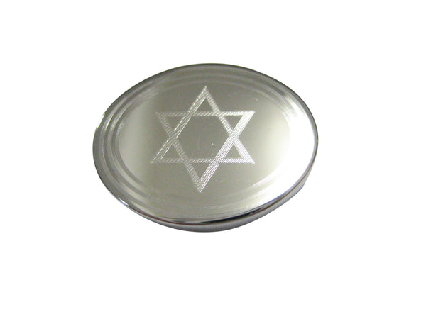 Silver Toned Etched Oval Religious Star of David Magnet