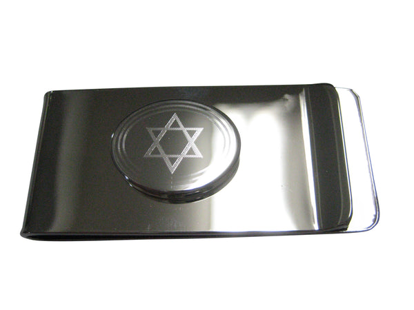Silver Toned Etched Oval Religious Star of David Money Clip