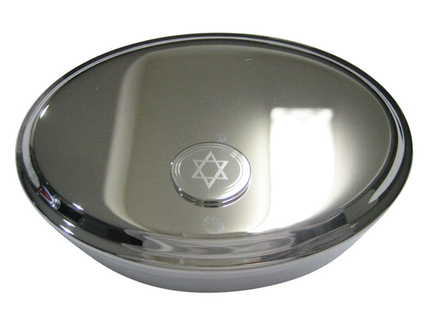 Silver Toned Etched Oval Religious Star of David Oval Trinket Jewelry Box
