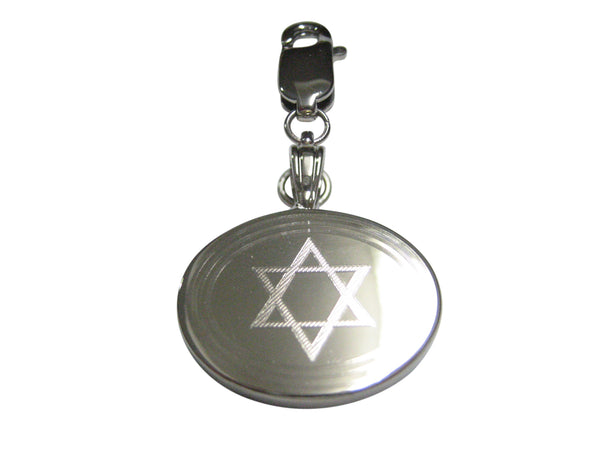 Silver Toned Etched Oval Religious Star of David Pendant Zipper Pull Charm