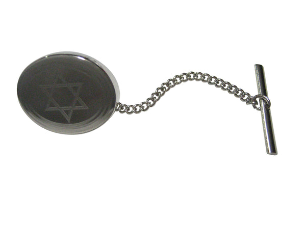 Silver Toned Etched Oval Religious Star of David Tie Tack