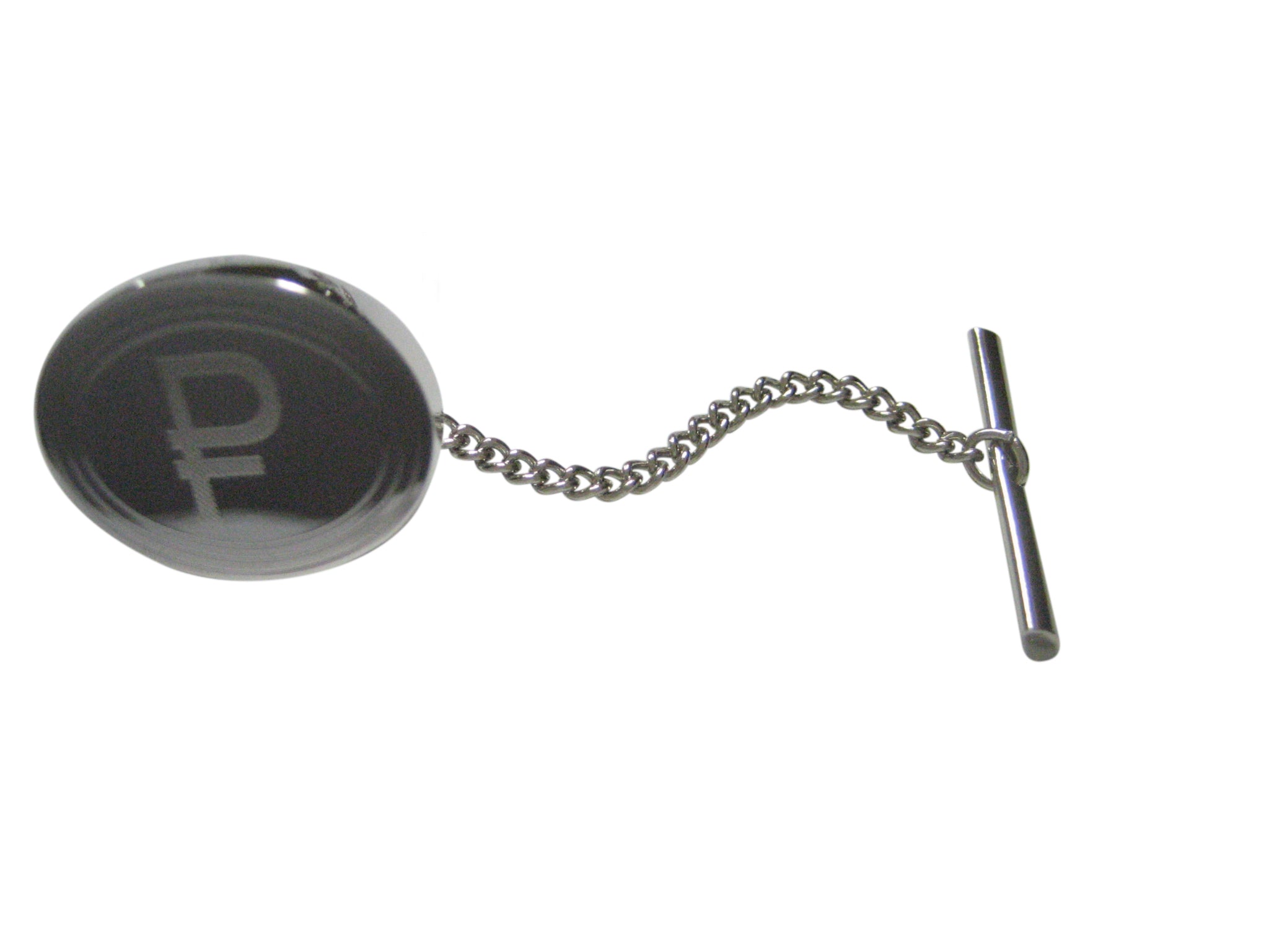 Silver Toned Etched Oval Russian Ruble Currency Sign Tie Tack