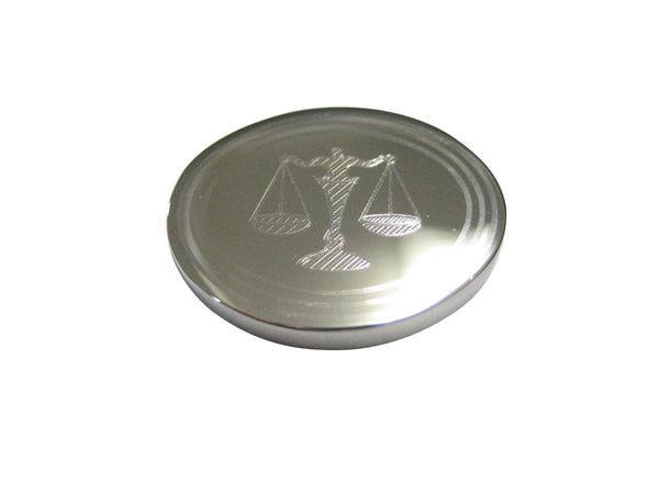 Silver Toned Etched Oval Scale of Justice Law Magnet