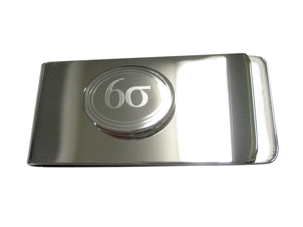 Silver Toned Etched Oval Six Sigma Money Clip