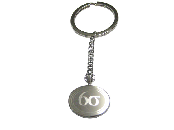Silver Toned Etched Oval Six Sigma Pendant Keychain