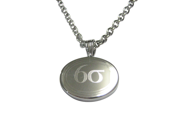 Silver Toned Etched Oval Six Sigma Pendant Necklace
