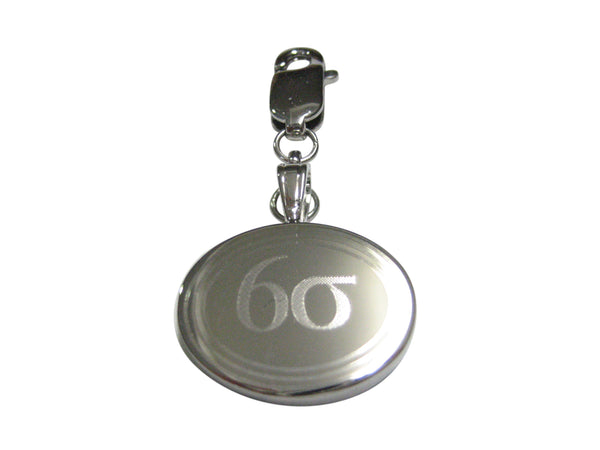 Silver Toned Etched Oval Six Sigma Pendant Zipper Pull Charm