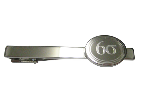 Silver Toned Etched Oval Six Sigma Square Tie Clip