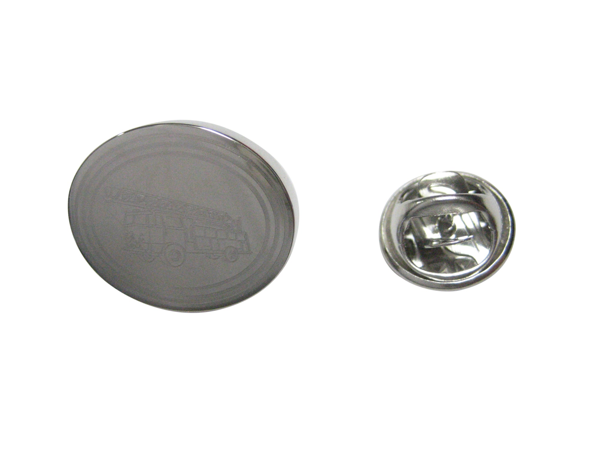 Silver Toned Etched Oval Sleek Fire Truck with Ladder Lapel Pin