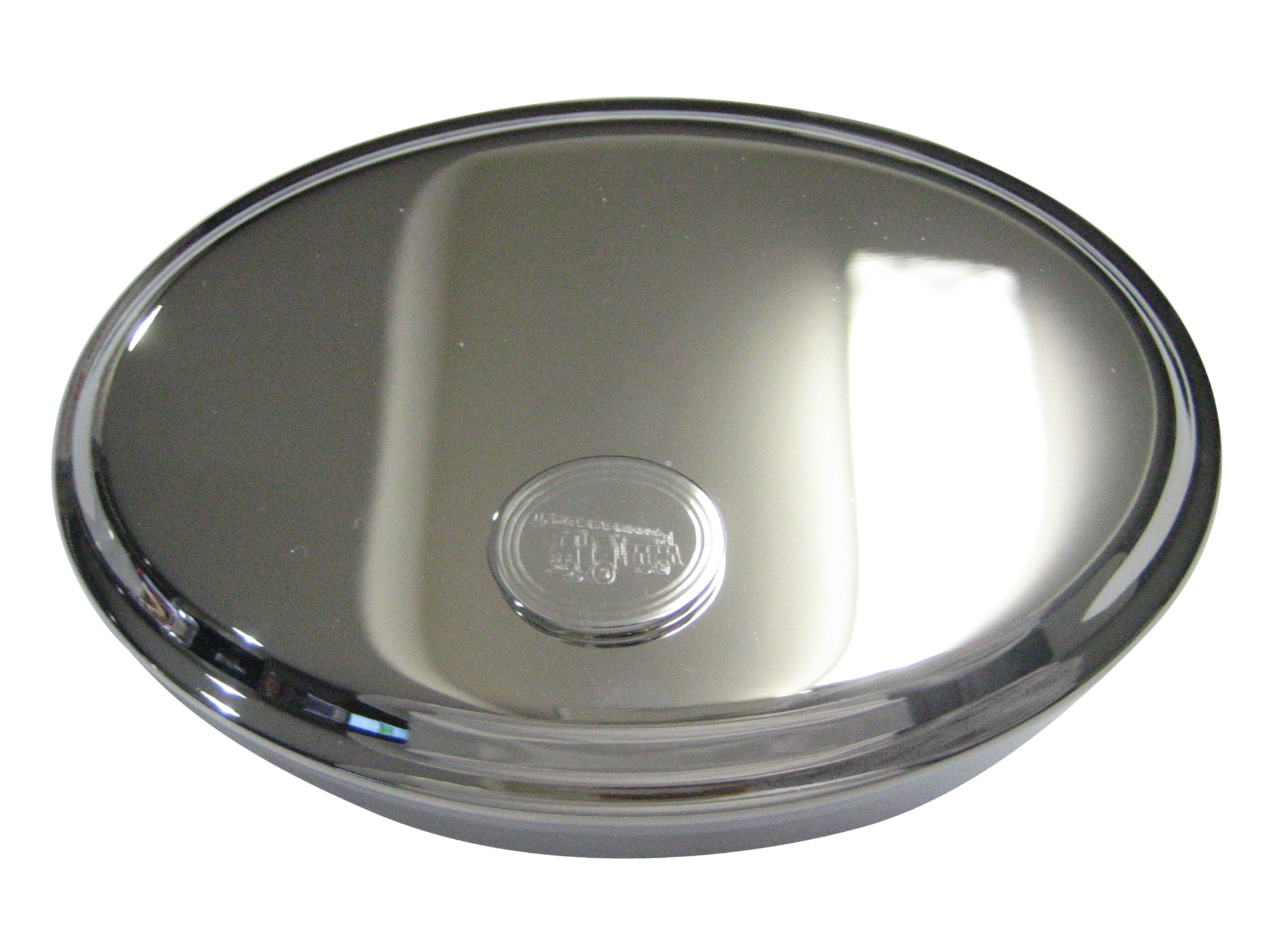 Silver Toned Etched Oval Sleek Fire Truck with Ladder Oval Trinket Jewelry Box