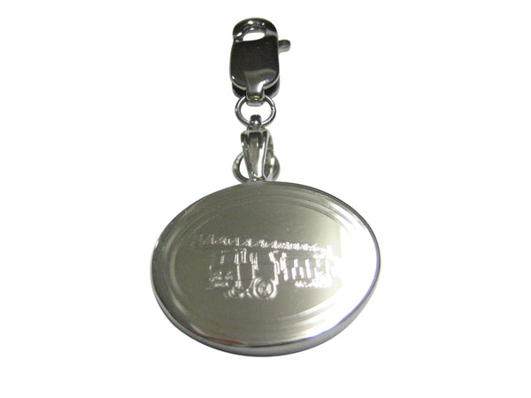 Silver Toned Etched Oval Sleek Fire Truck with Ladder Pendant Zipper Pull Charm