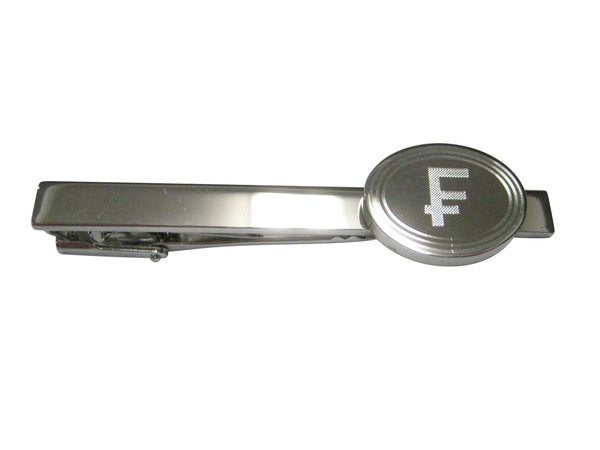 Silver Toned Etched Oval Swiss Franc Currency Sign Tie Clip