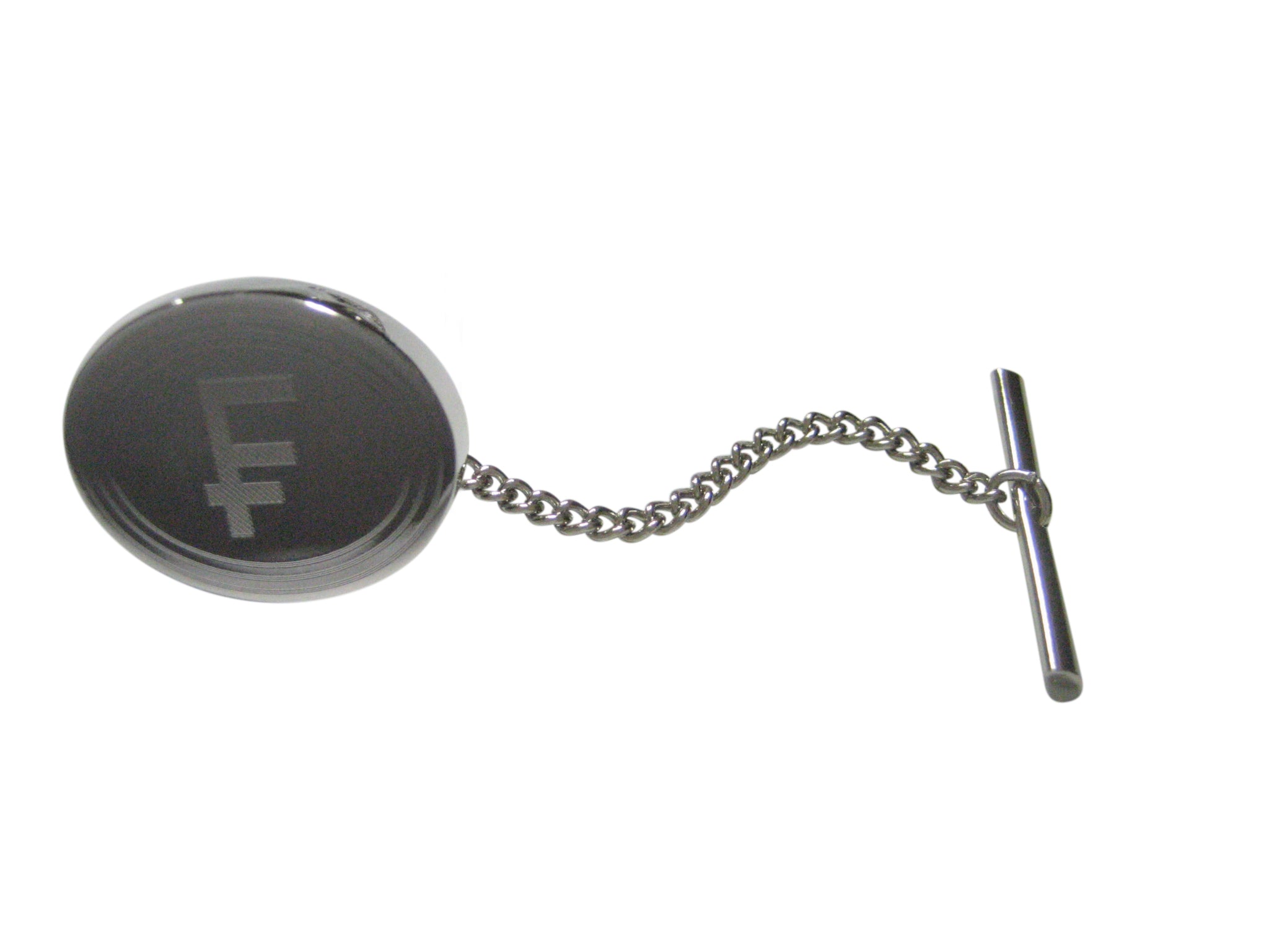 Silver Toned Etched Oval Swiss Franc Currency Sign Tie Tack