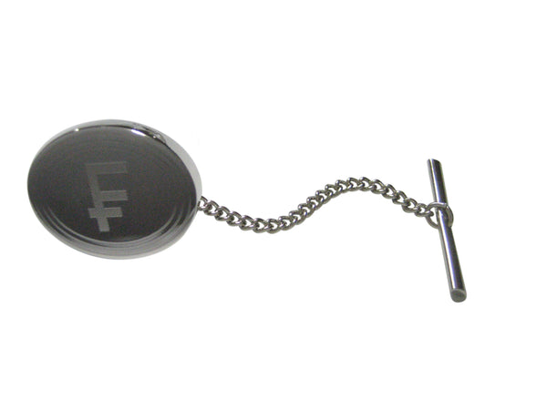 Silver Toned Etched Oval Swiss Franc Currency Sign Tie Tack