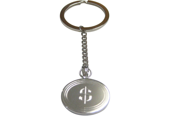 Silver Toned Etched Oval U.S. Dollar Sign Pendant Keychain
