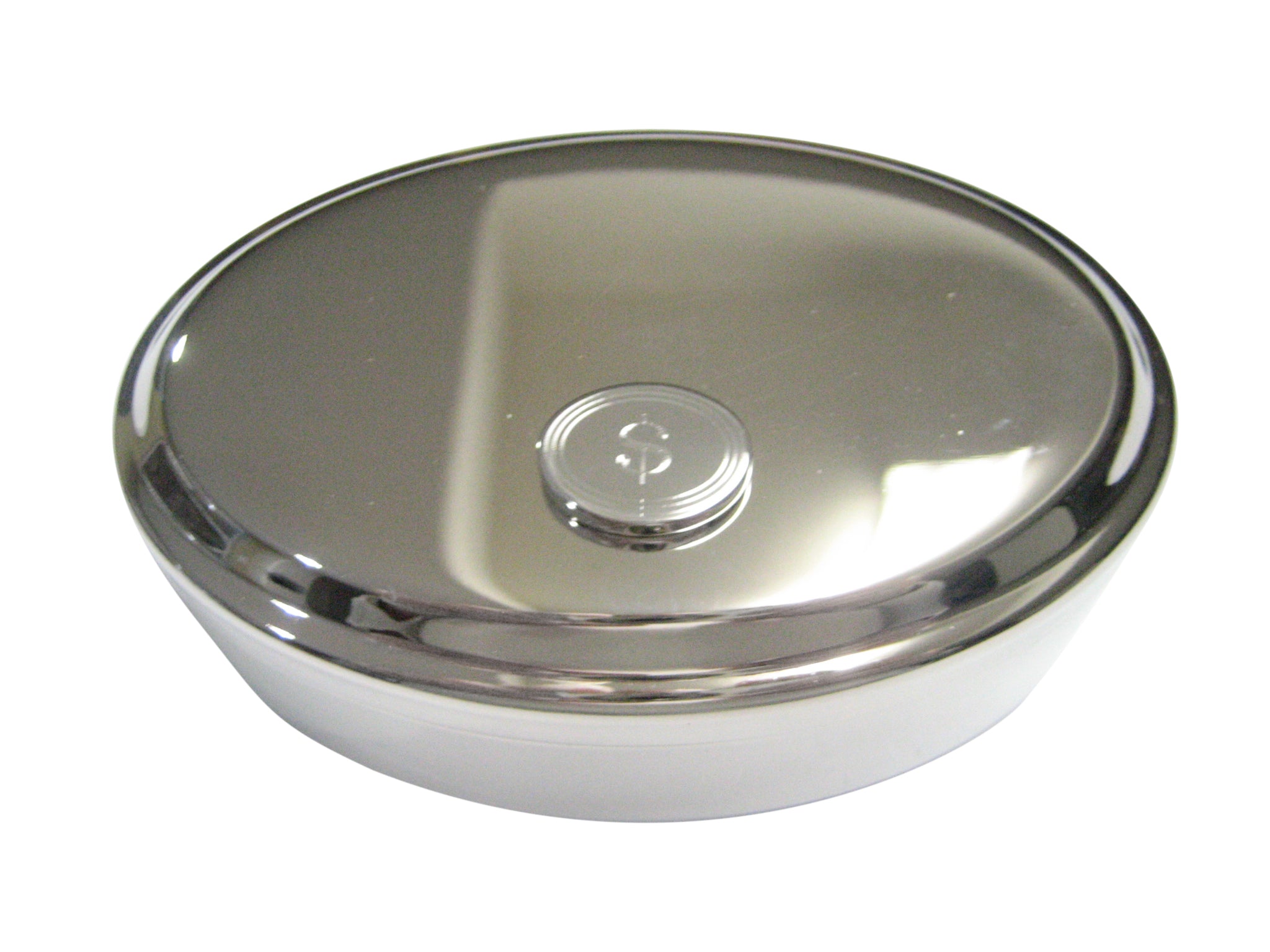 Silver Toned Etched U.S. Dollar Sign Pendant Oval Trinket Jewelry Box